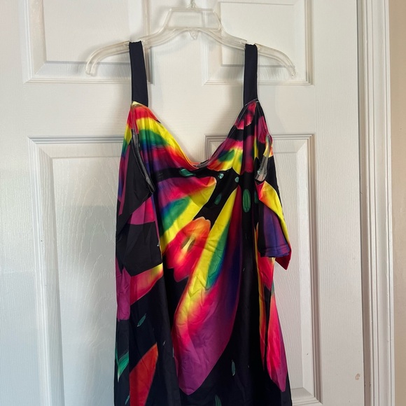 Women's Plus Size Magenta Colorblock Cold Shoulder Summer Trendy Blouse Top 20W - Picture 7 of 8